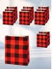 Red and black grid printed white kraft paper gift bags(12Pcs) 11"